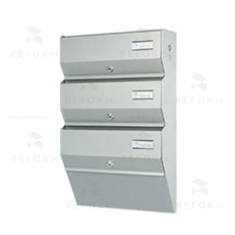 PD963 Vertical indoor postbox, 3 mailboxes, grey