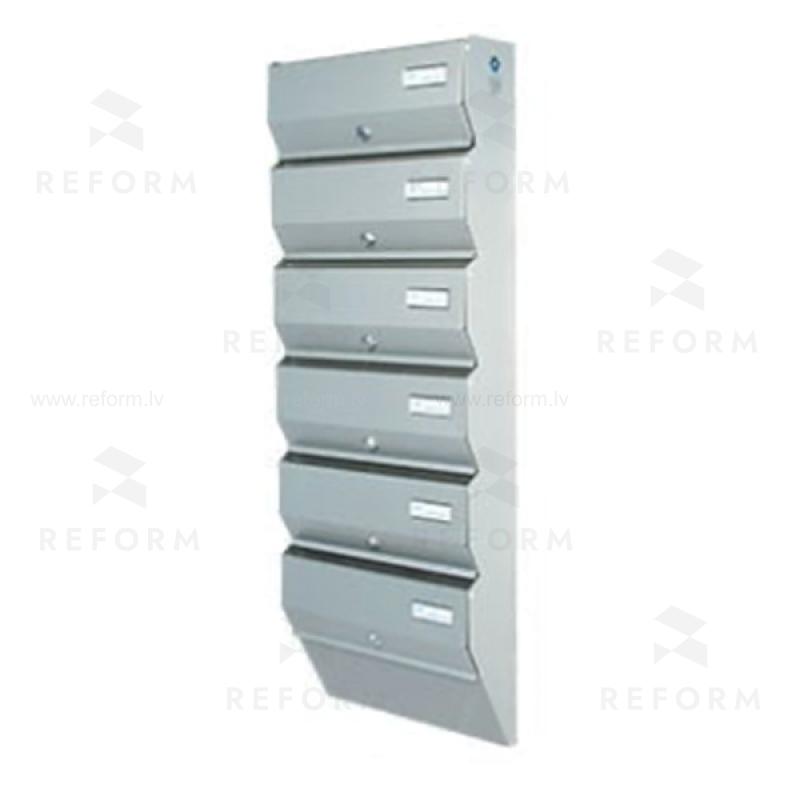 PD966 Vertical indoor postbox, 6 mailboxes, grey