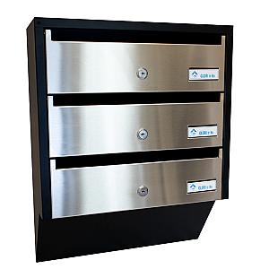 PD933 Vertical indoor postbox, 3 mailboxes, black / stainless steel